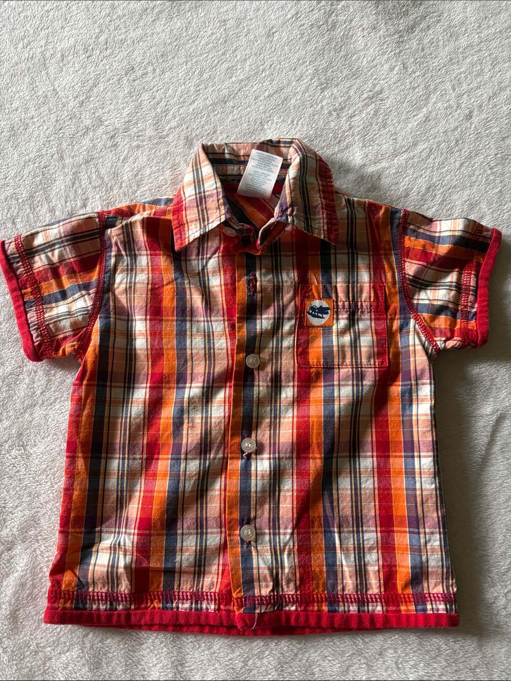 Wonderkids Orange Red Plaid Button-Down Shirt with pocket